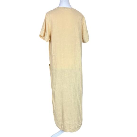 Russ Berens Linen Shift Dress Lagenlook Yellow Size XS Oversized Hand Colored - Picture 4 of 8